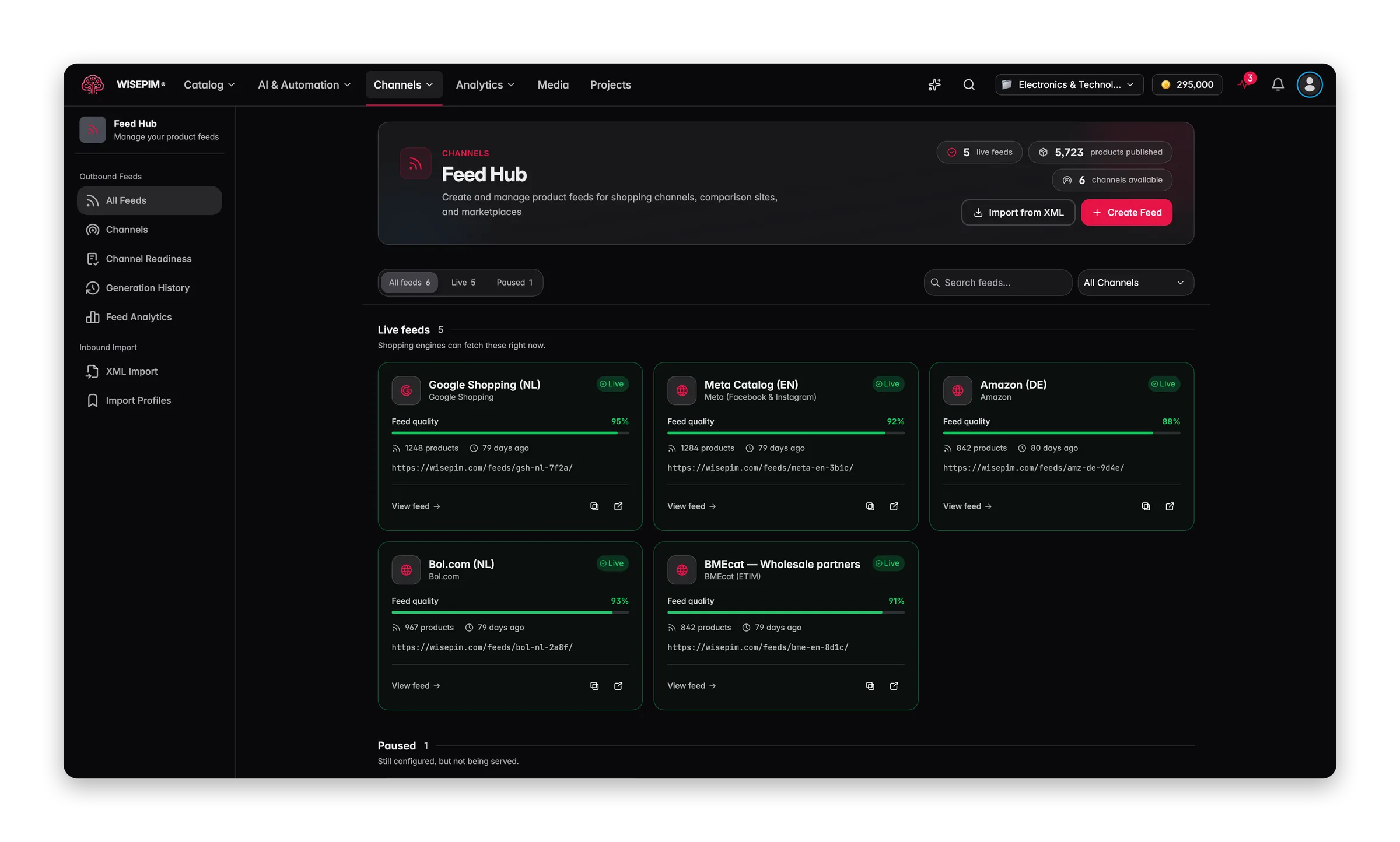 WISEPIM Feed Hub: multi-channel feedmanagement dashboard