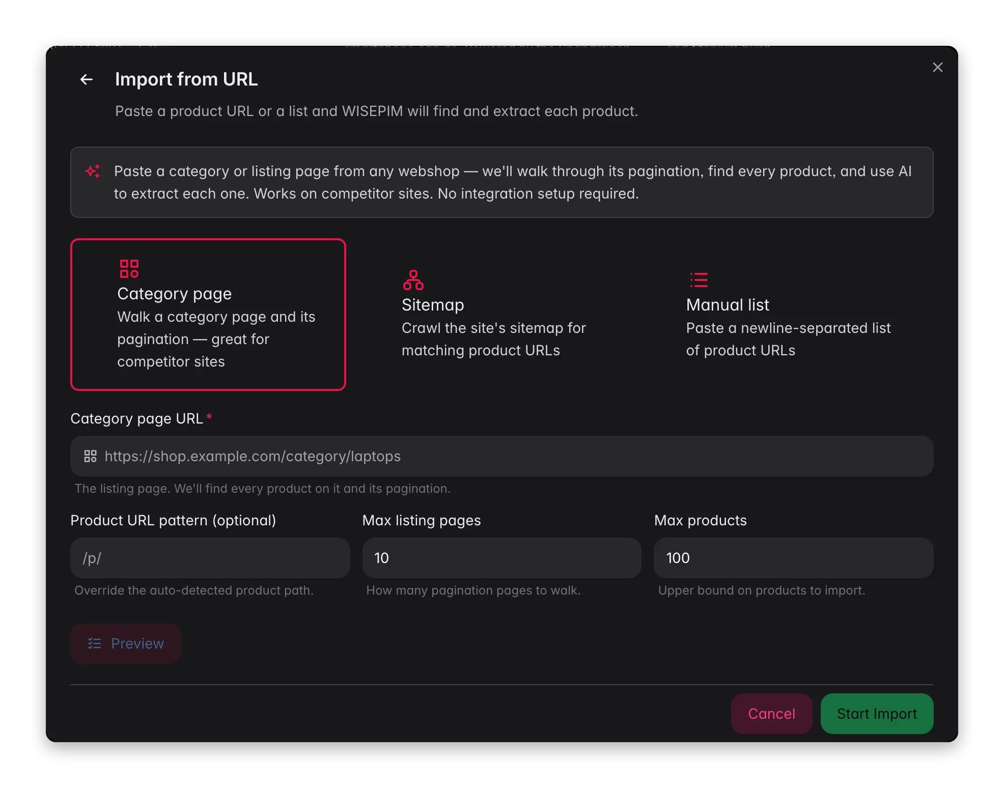 Web scraping import-wizard die producten ophaalt uit een categoriepagina
