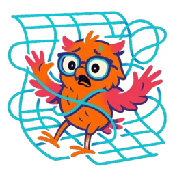 Uil mascotte verstrikt in spreadsheet rasterlijnen