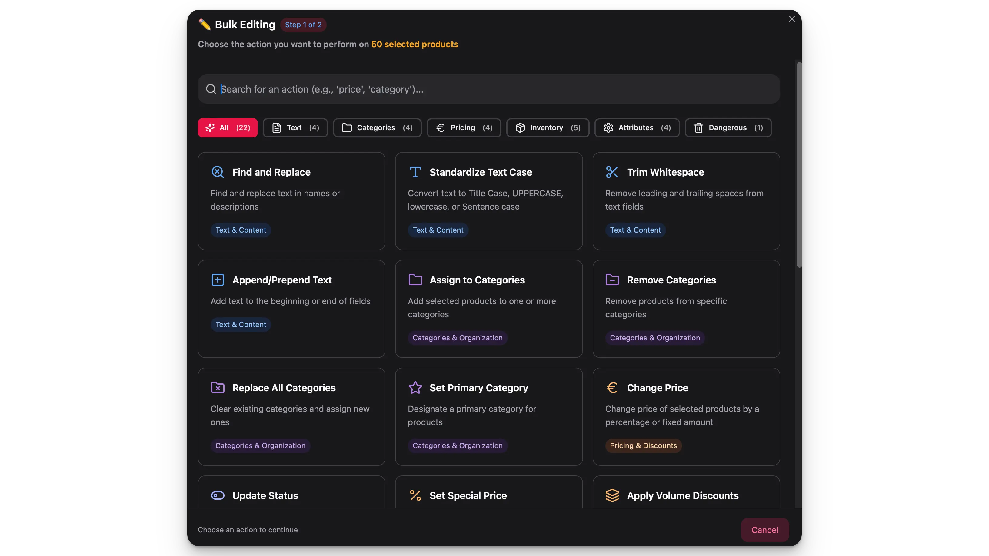 WISEPIM bulkbewerkingen interface